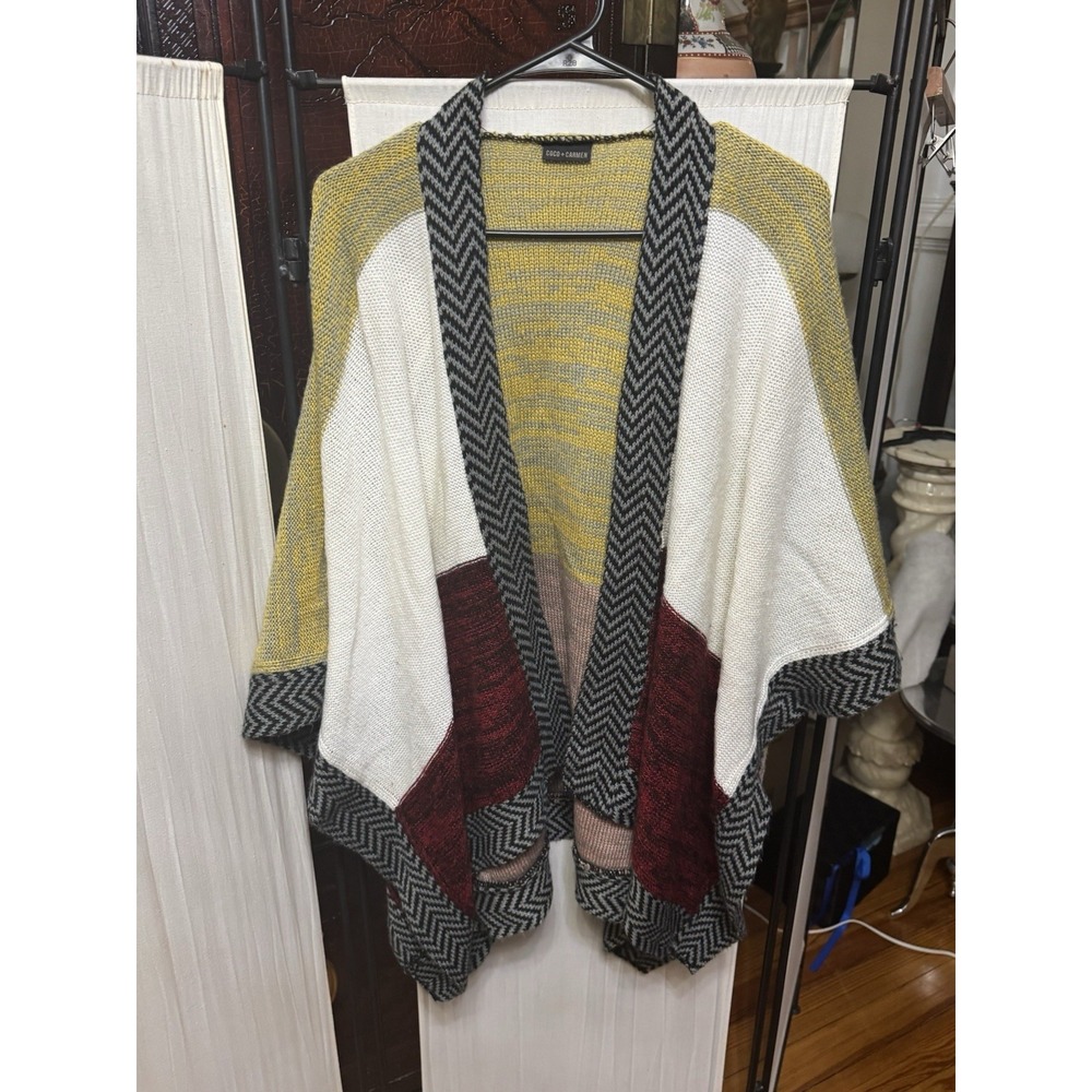 Coco + Carmen One Size Colorblock Ruana Wrap Poncho Cardigan Boho Knit